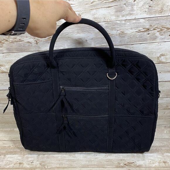 Vera Bradley Quilted Laptop Messenger Bag Black Travel - Picture 2 of 8